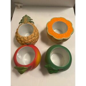 PartyLite Fruit Candle Holders Set 4 Multicolor Good Ceramic Tropical Decor